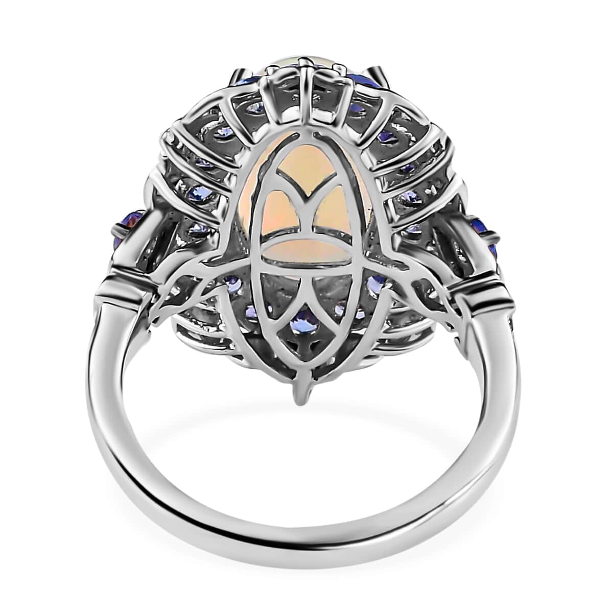 Premium Ethiopian Welo Opal and Tanzanite 4.75 ctw Accent Ring, Floral Halo Ring, Vermeil YG and Platinum Over Sterling Silver Ring, Opal Jewelry, Gifts For Her (Size 9.0) image number 4