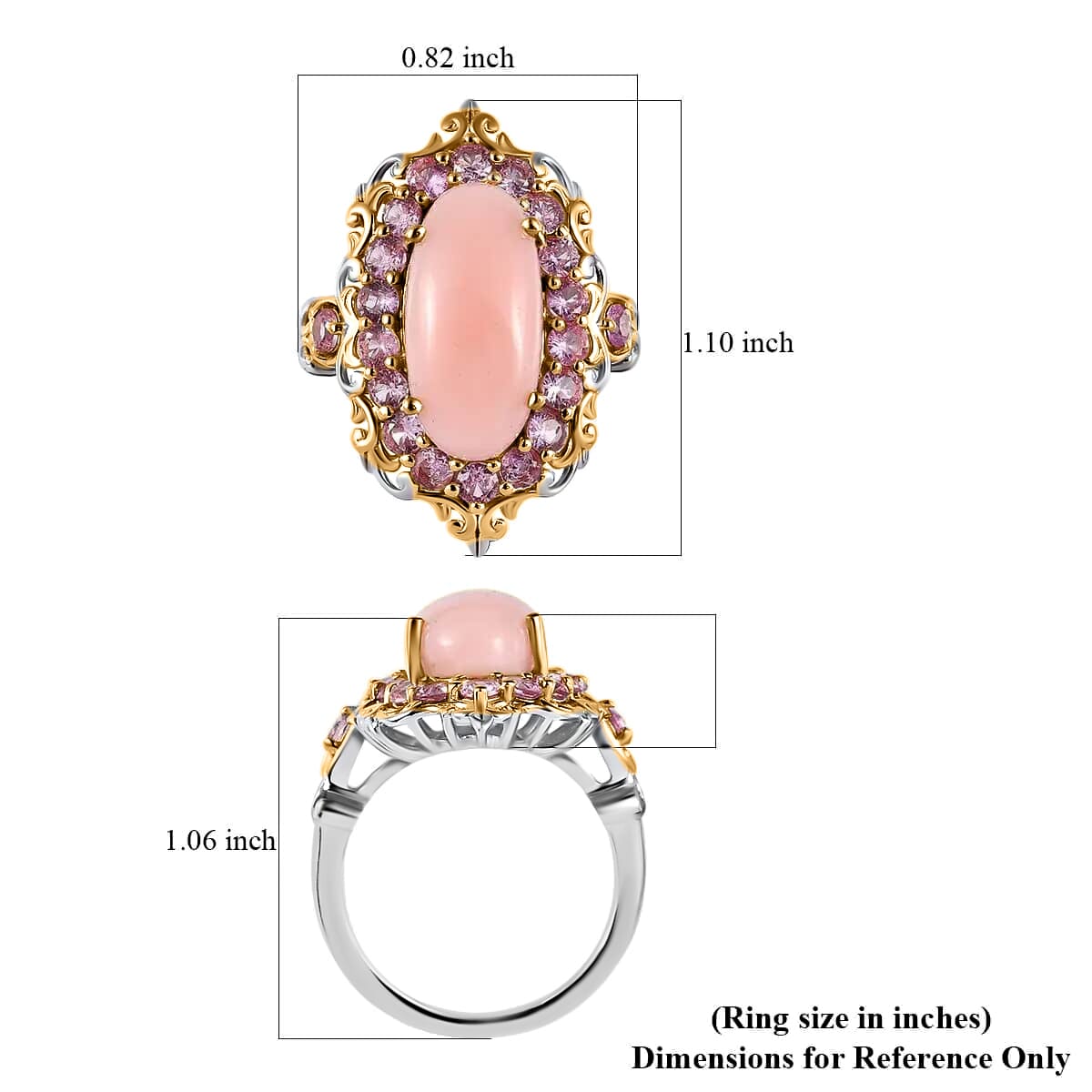 Premium Peruvian Pink Opal and Madagascar Pink Sapphire 5.90 ctw Accent Ring, Floral Halo Ring, Vermeil YG and Platinum Over Sterling Silver Ring, Opal Jewelry, Gifts For Her (Size 8.0) image number 6
