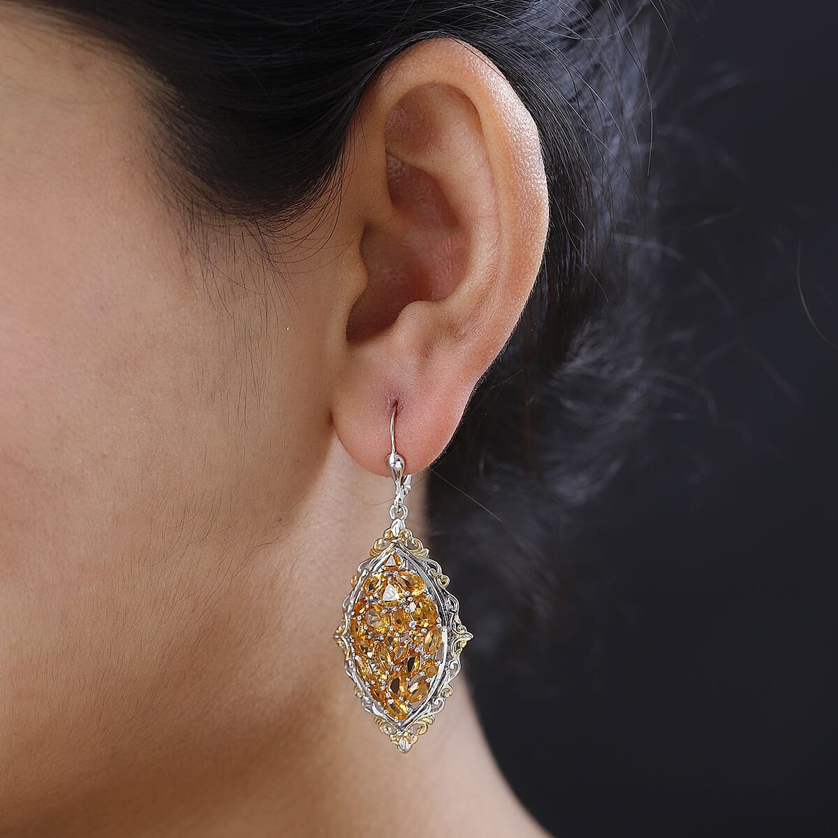 Salamanca Fire Opal Lever Back Earrings in Vermeil Yellow Gold and Platinum Over Sterling Silver 5.10 ctw image number 2