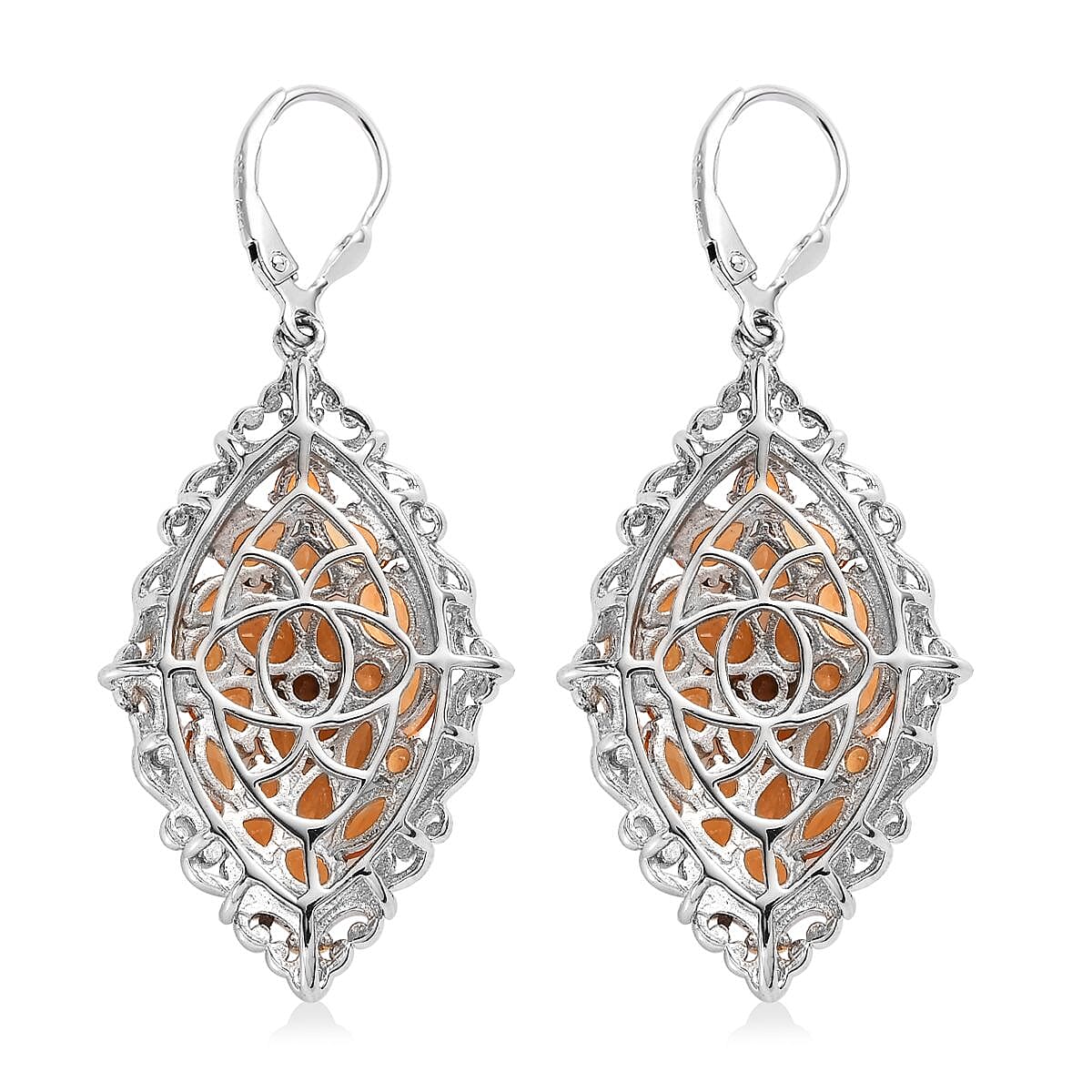 Salamanca Fire Opal Lever Back Earrings in Vermeil Yellow Gold and Platinum Over Sterling Silver 5.10 ctw image number 3