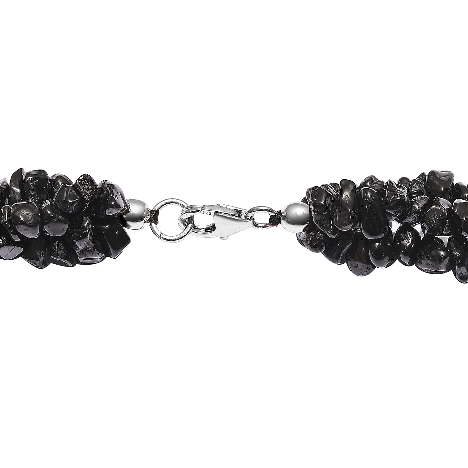 Black Tourmaline Chips 3 Row Necklace 20 Inches in Sterling Silver 560.00 ctw