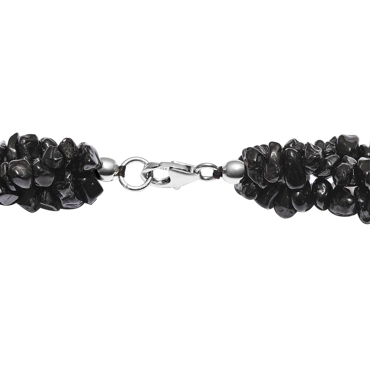 Black Tourmaline Chips 3 Row Necklace 20 Inches in Sterling Silver 560.00 ctw image number 4