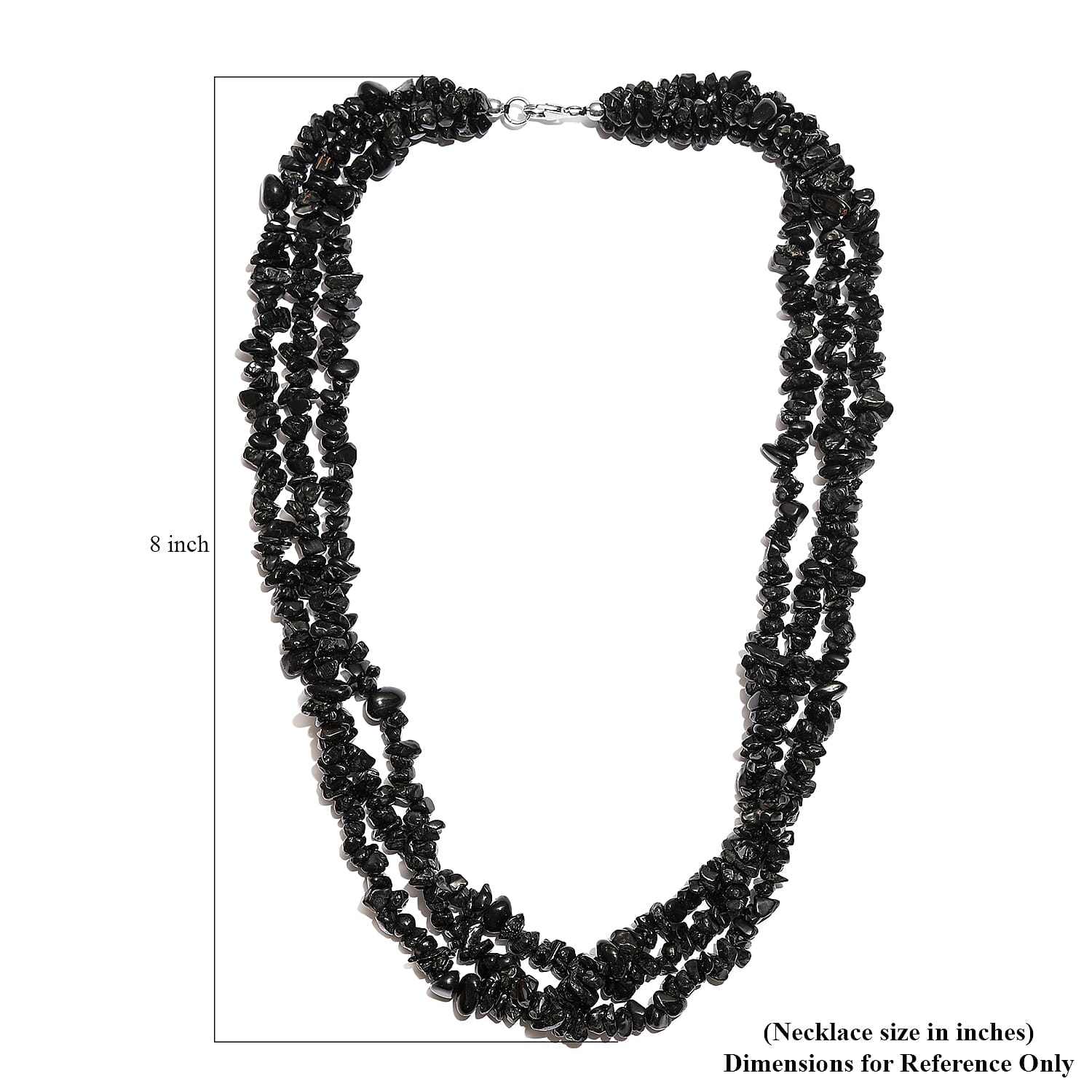 Black Tourmaline Chips 3 Row Necklace 20 Inches in Sterling Silver 560.00 ctw