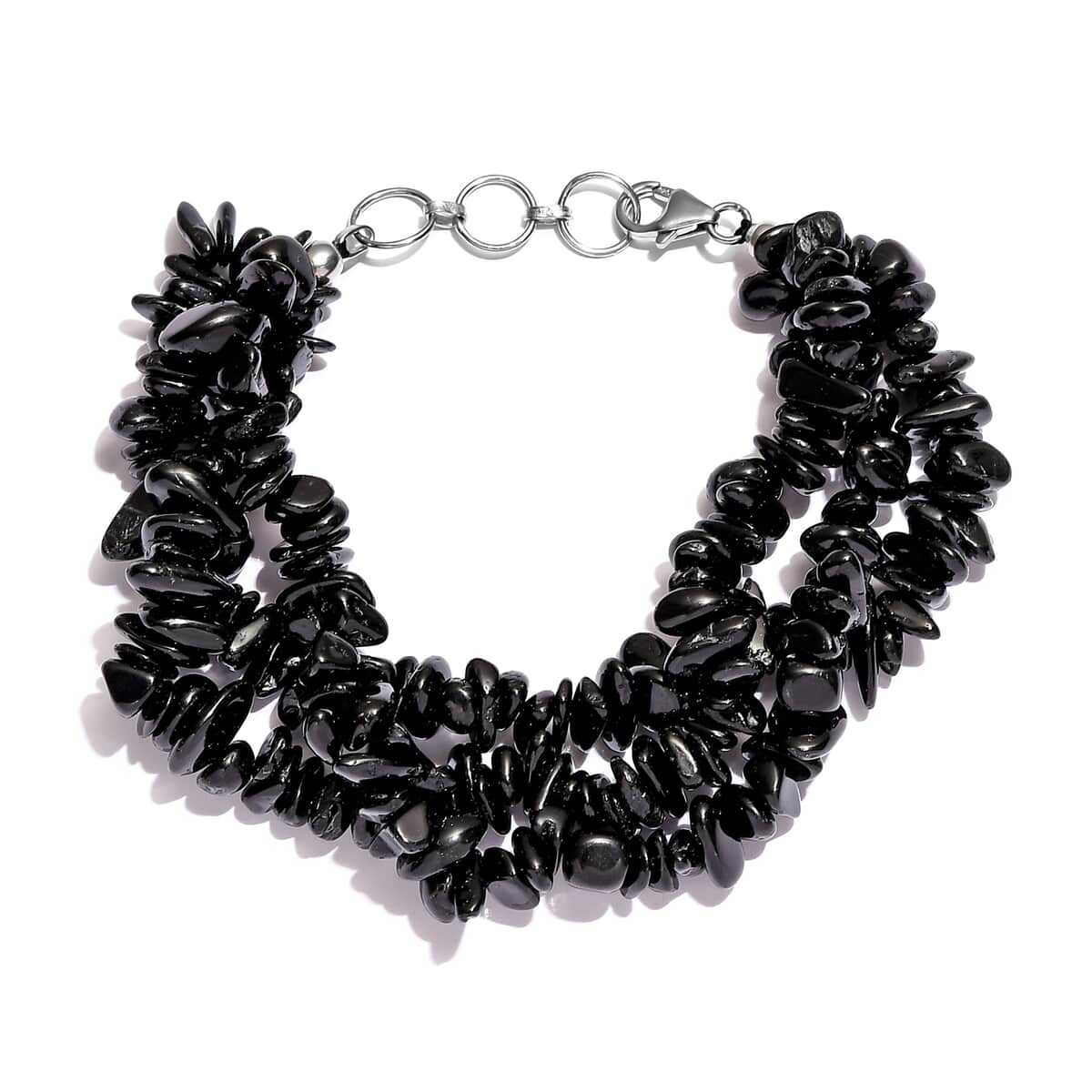 Black Tourmaline Chips 3 Row Bracelet in Sterling Silver (7.25 In) 207.00 ctw image number 0