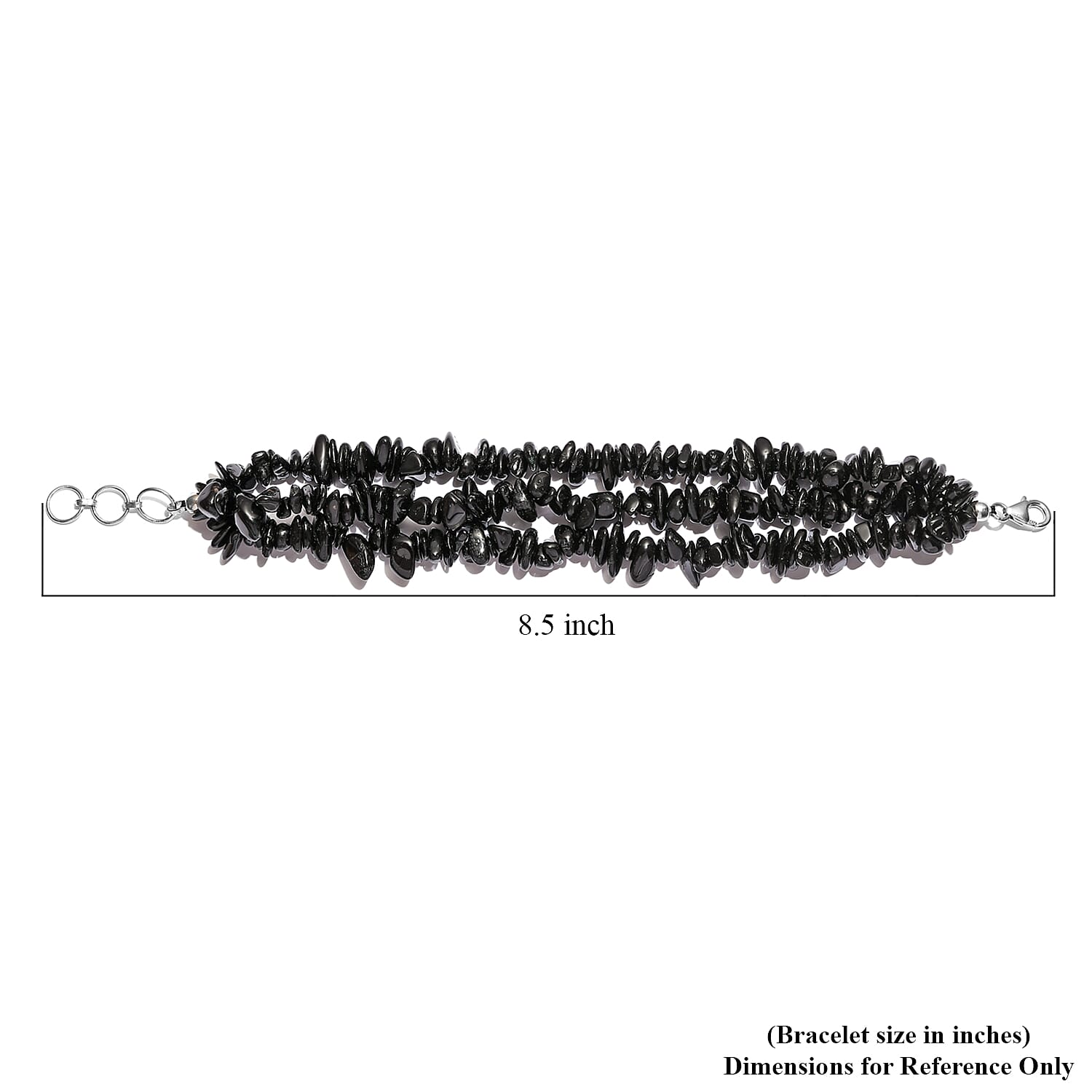 Black Tourmaline 207.00 ctw Chips 3 Row Bracelet in Sterling Silver (7.25 In)