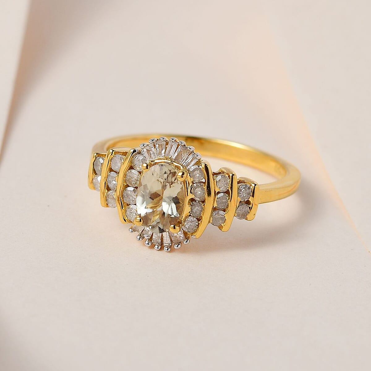 AAA Turkizite and Diamond Halo Ring in Vermeil Yellow Gold Over Sterling Silver (Size 7.0) 0.85 ctw image number 1