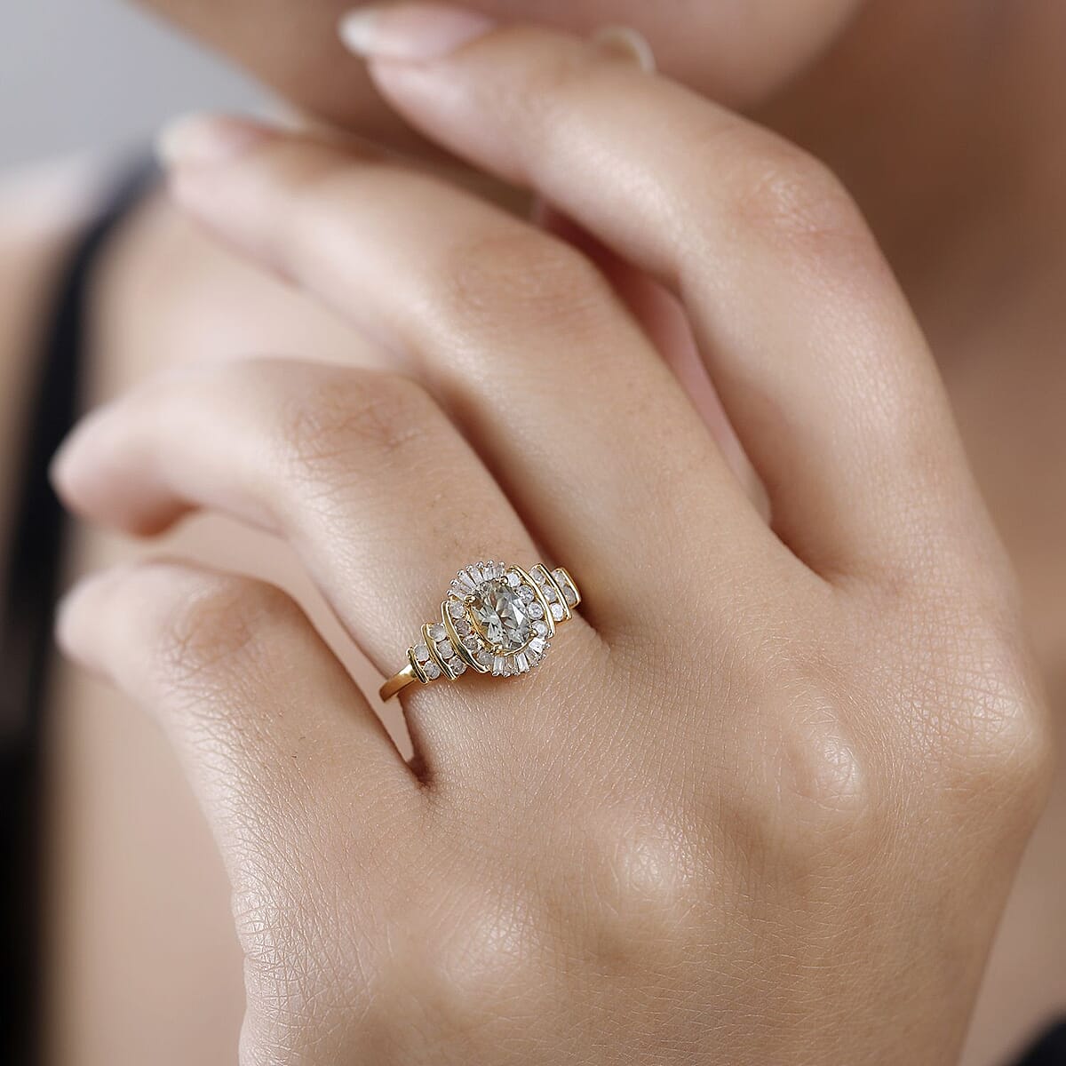 AAA Turkizite and Diamond Halo Ring in Vermeil Yellow Gold Over Sterling Silver (Size 7.0) 0.85 ctw image number 2