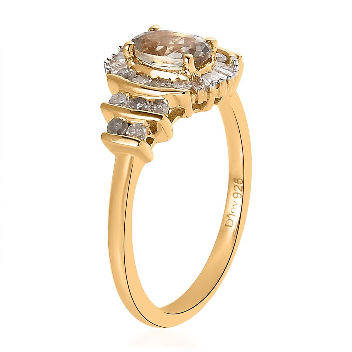 AAA Turkizite and Diamond Halo Ring in Vermeil Yellow Gold Over Sterling Silver (Size 7.0) 0.85 ctw image number 3