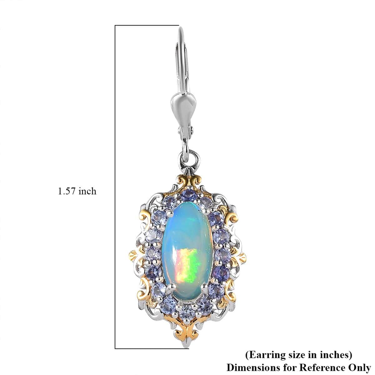 Premium Ethiopian Welo Opal and Tanzanite Lever Back Earrings in Vermeil YG and Platinum Over Sterling Silver 4.25 ctw image number 5