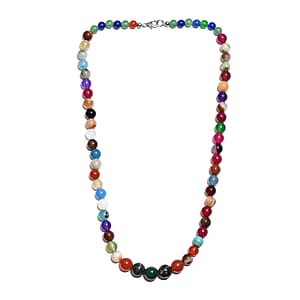 Multi Gemstone 253.00 ctw Beaded Necklace in Sterling Silver 20 Inches