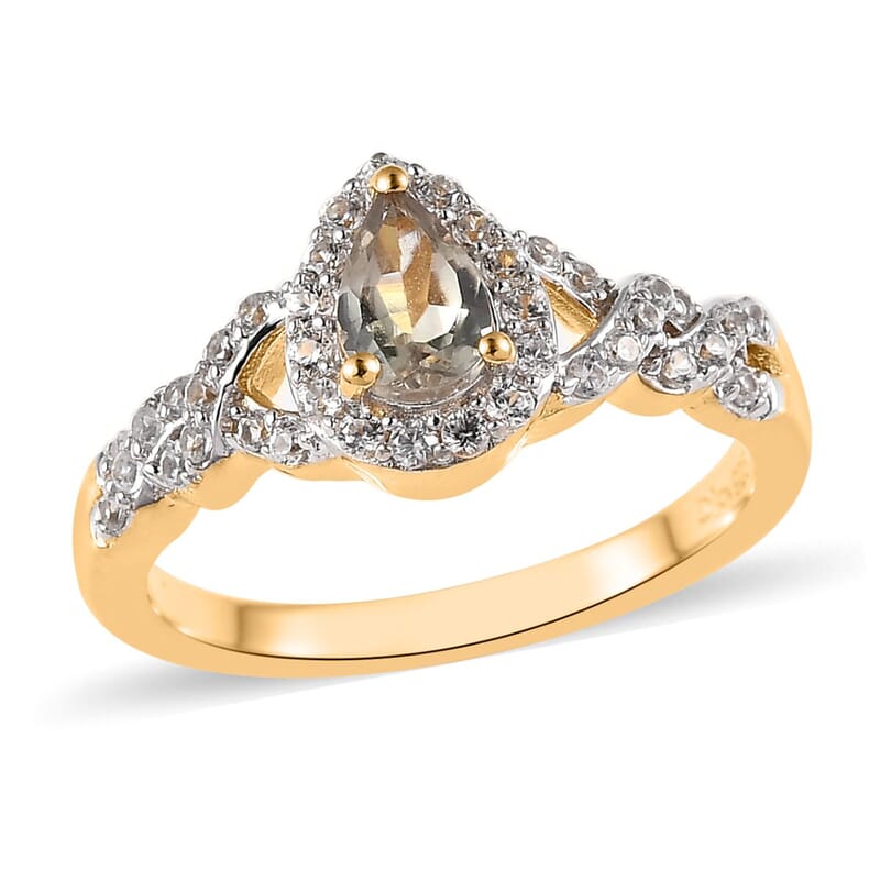 AAA Turkizite and White Zircon Halo Ring in Vermeil Yellow Gold Over Sterling Silver (Size 10.0) 1.40 ctw