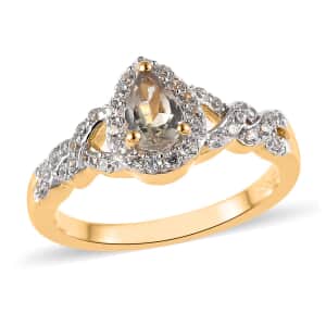 AAA Turkizite and White Zircon Halo Ring in Vermeil Yellow Gold Over Sterling Silver 1.40 ctw