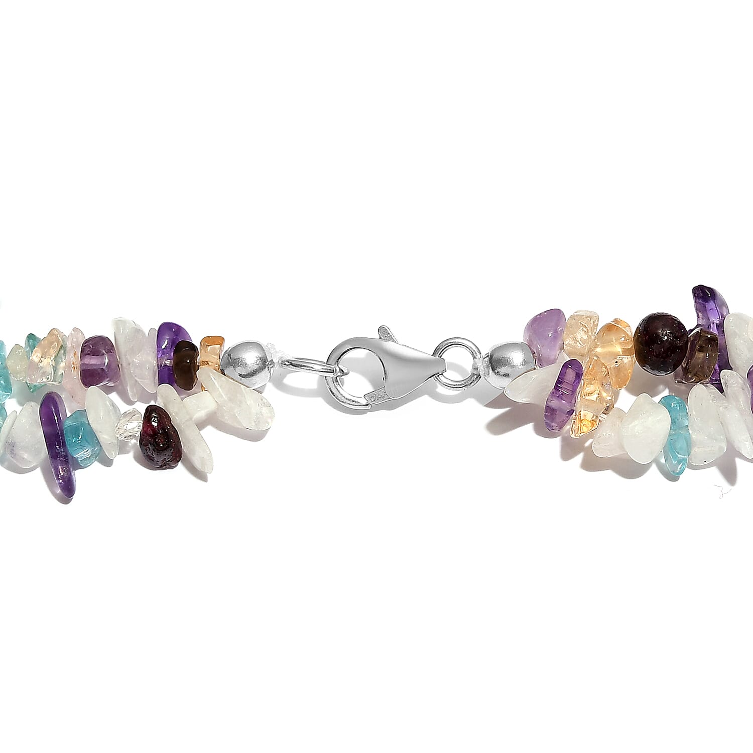 Multi Agate, Multi Gemstone Beaded Necklace 20 Inches in Sterling Silver 320.00 ctw