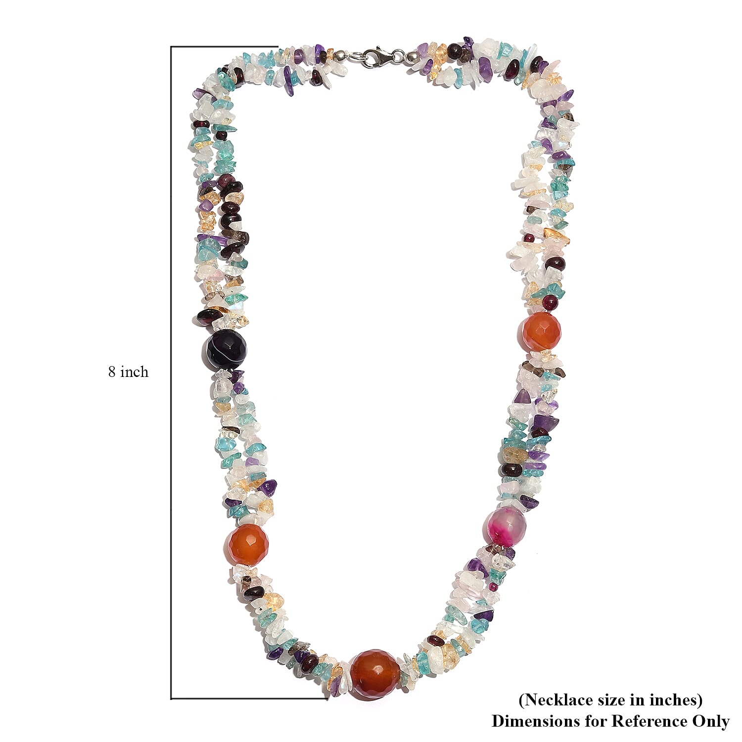Multi Agate, Multi Gemstone Beaded Necklace 20 Inches in Sterling Silver 320.00 ctw