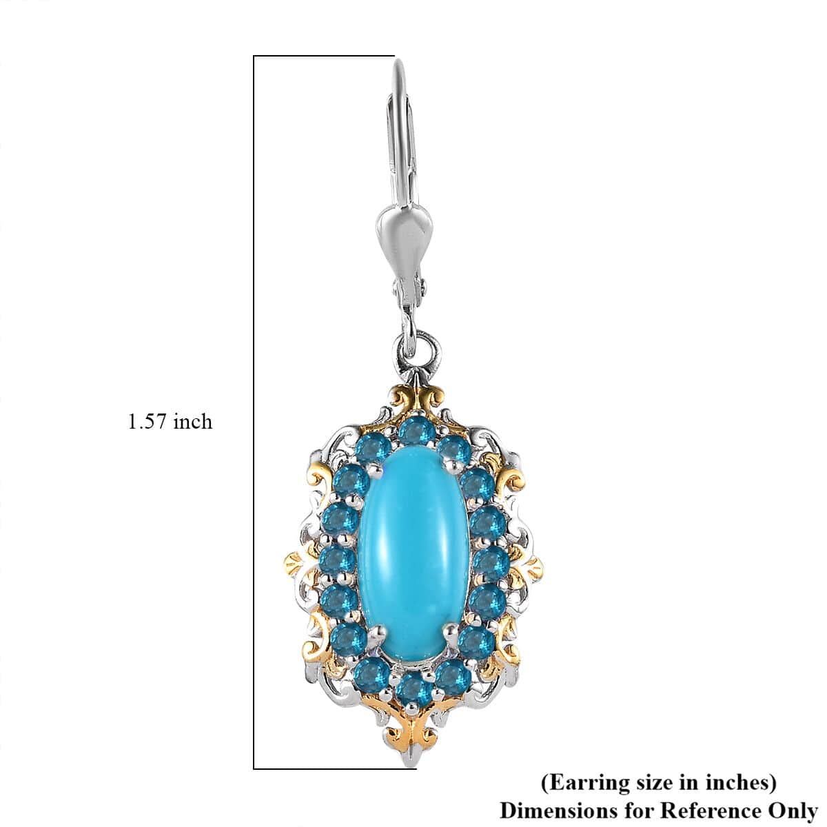 Premium Sleeping Beauty Turquoise and Malgache Neon Apatite Lever Back Earrings in Vermeil YG and Platinum Over Sterling Silver 5.10 ctw image number 4