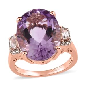 AAA Rose De France Amethyst and White Zircon Ring in Vermeil Rose Gold Over Sterling Silver 9.20 ctw