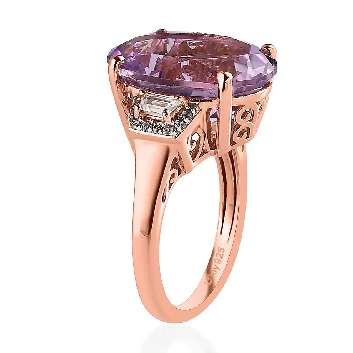 AAA Rose De France Amethyst and White Zircon Ring in Vermeil Rose Gold Over Sterling Silver 9.20 ctw image number 3