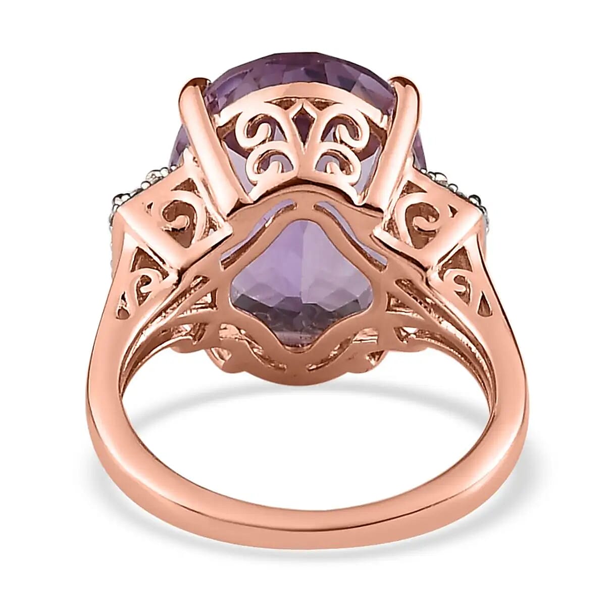 AAA Rose De France Amethyst and White Zircon Ring in Vermeil Rose Gold Over Sterling Silver 9.20 ctw image number 4