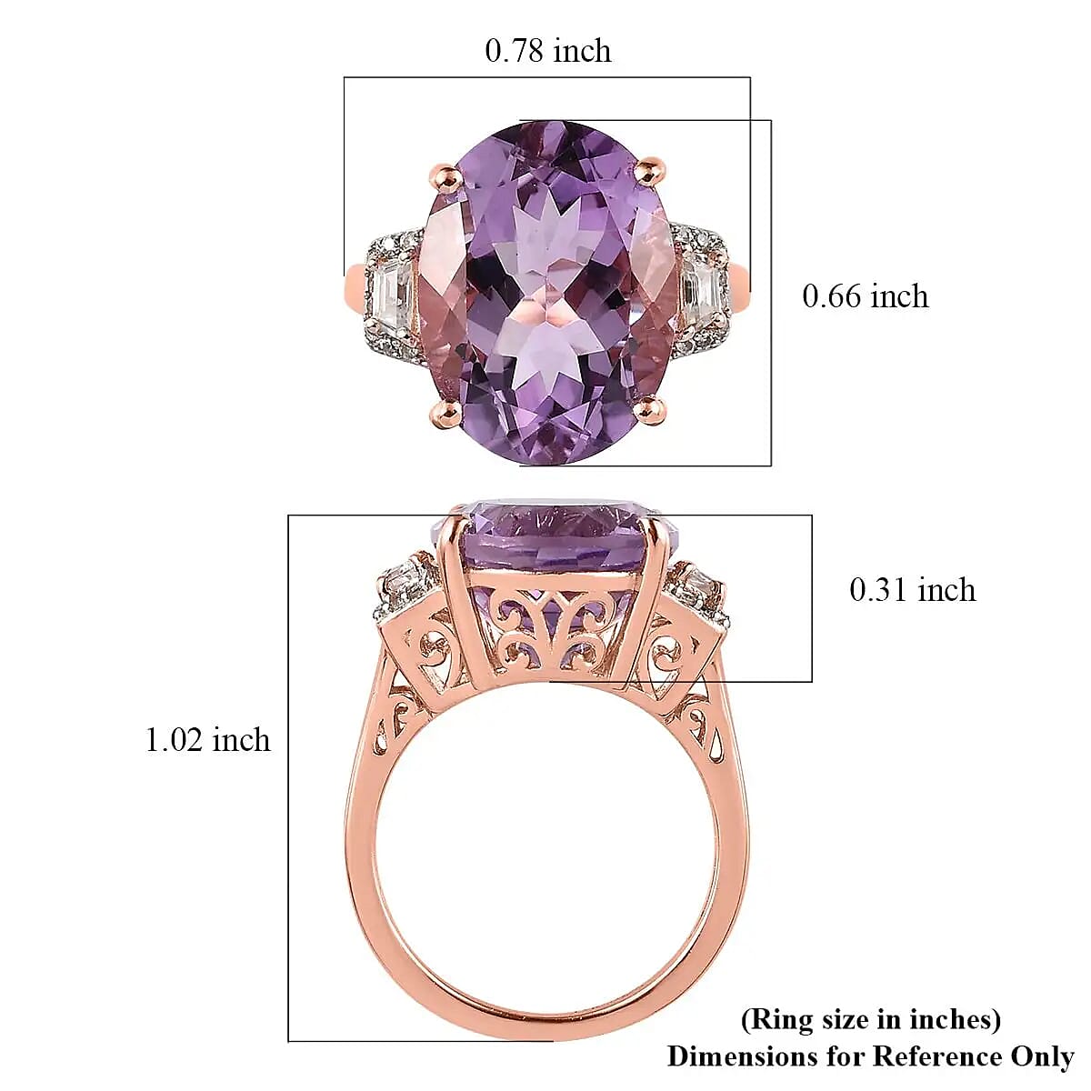 AAA Rose De France Amethyst and White Zircon Ring in Vermeil Rose Gold Over Sterling Silver 9.20 ctw image number 6