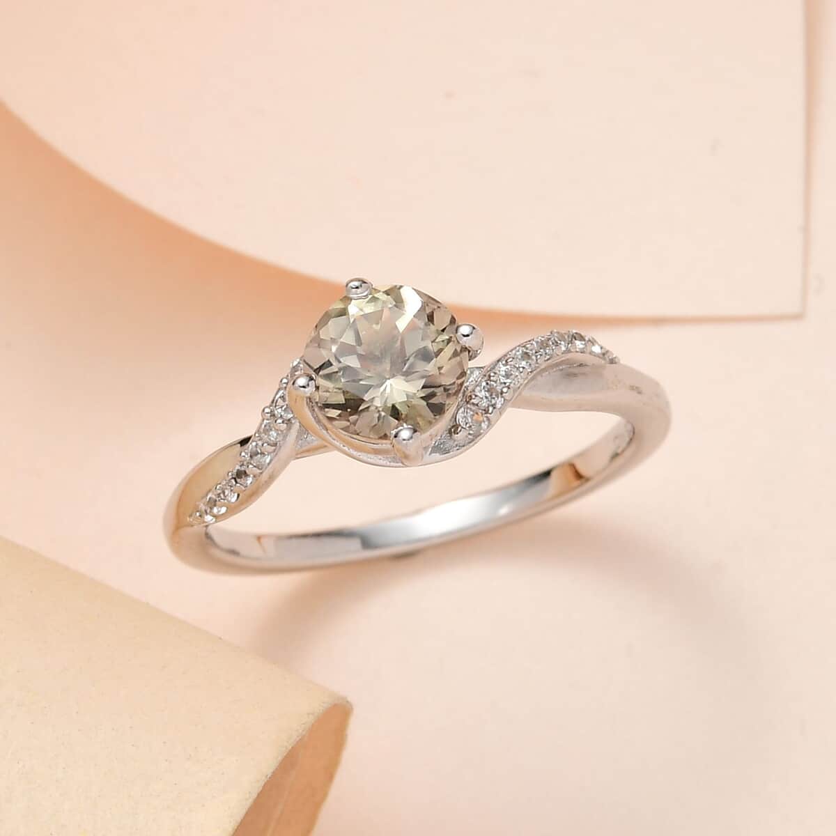 AAA Turkizite and White Zircon Ring in Platinum Over Sterling Silver (Size 10.0) 1.30 ctw image number 1