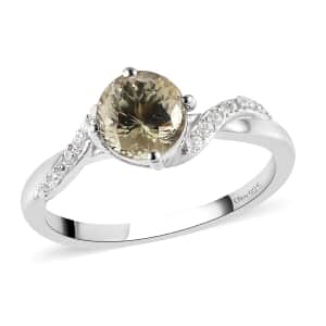 AAA Turkizite and White Zircon Ring in Platinum Over Sterling Silver (Size 10.0) 1.30 ctw