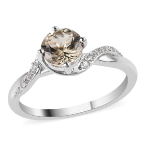 AAA Turkizite and White Zircon Ring in Platinum Over Sterling Silver (Size 6.0) 1.30 ctw