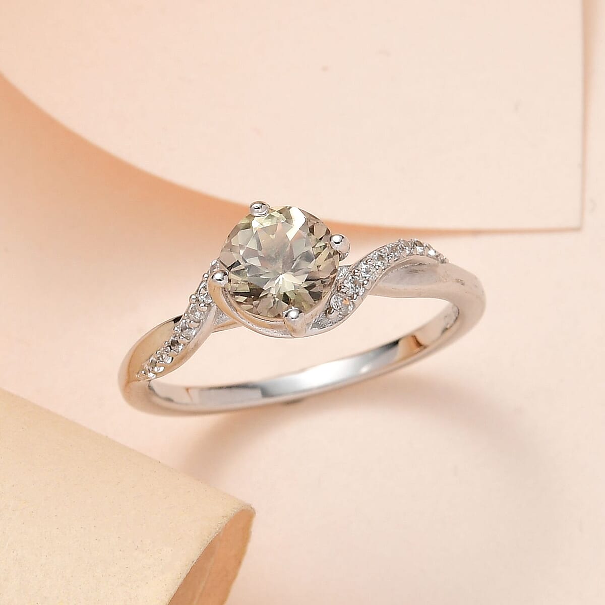 AAA Turkizite and White Zircon Ring in Platinum Over Sterling Silver (Size 9.0) 1.30 ctw image number 1