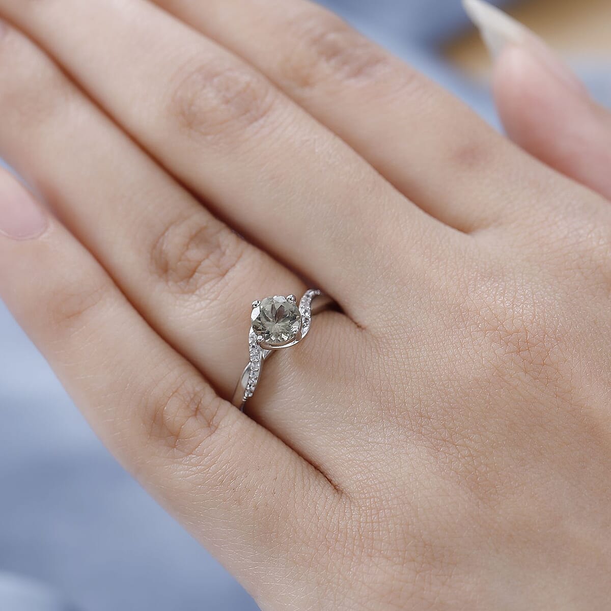 AAA Turkizite and White Zircon Ring in Platinum Over Sterling Silver (Size 9.0) 1.30 ctw image number 2