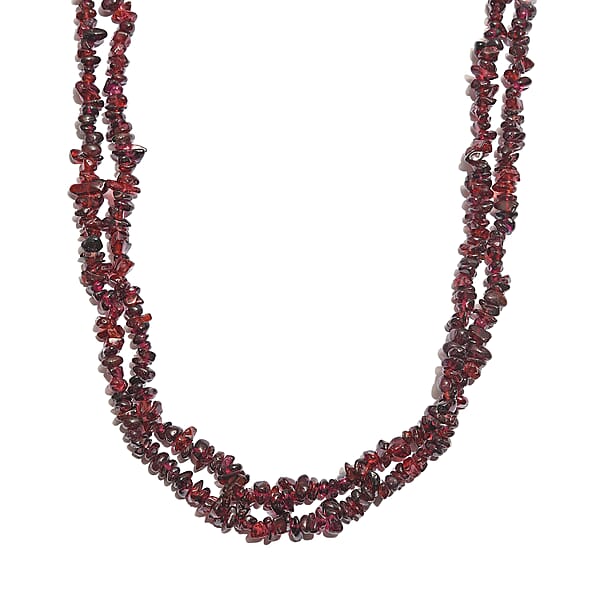 Orissa Rhodolite Garnet Chips 2 Row Necklace 20 Inches in Sterling Silver 300.00 ctw