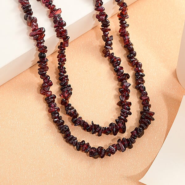 Orissa Rhodolite Garnet Chips 2 Row Necklace 20 Inches in Sterling Silver 300.00 ctw