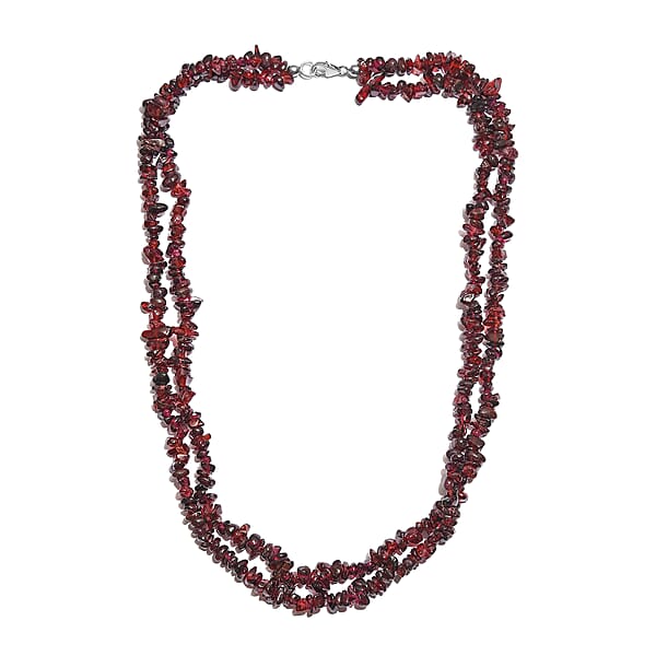 Orissa Rhodolite Garnet Chips 2 Row Necklace 20 Inches in Sterling Silver 300.00 ctw