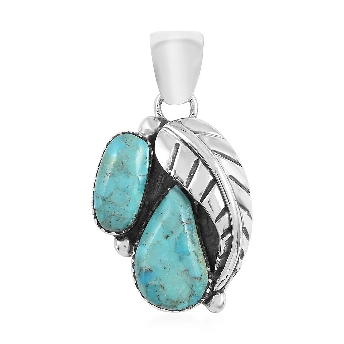 Santa Fe Style Kingman Turquoise Pendant in Sterling Silver 3.30 ctw