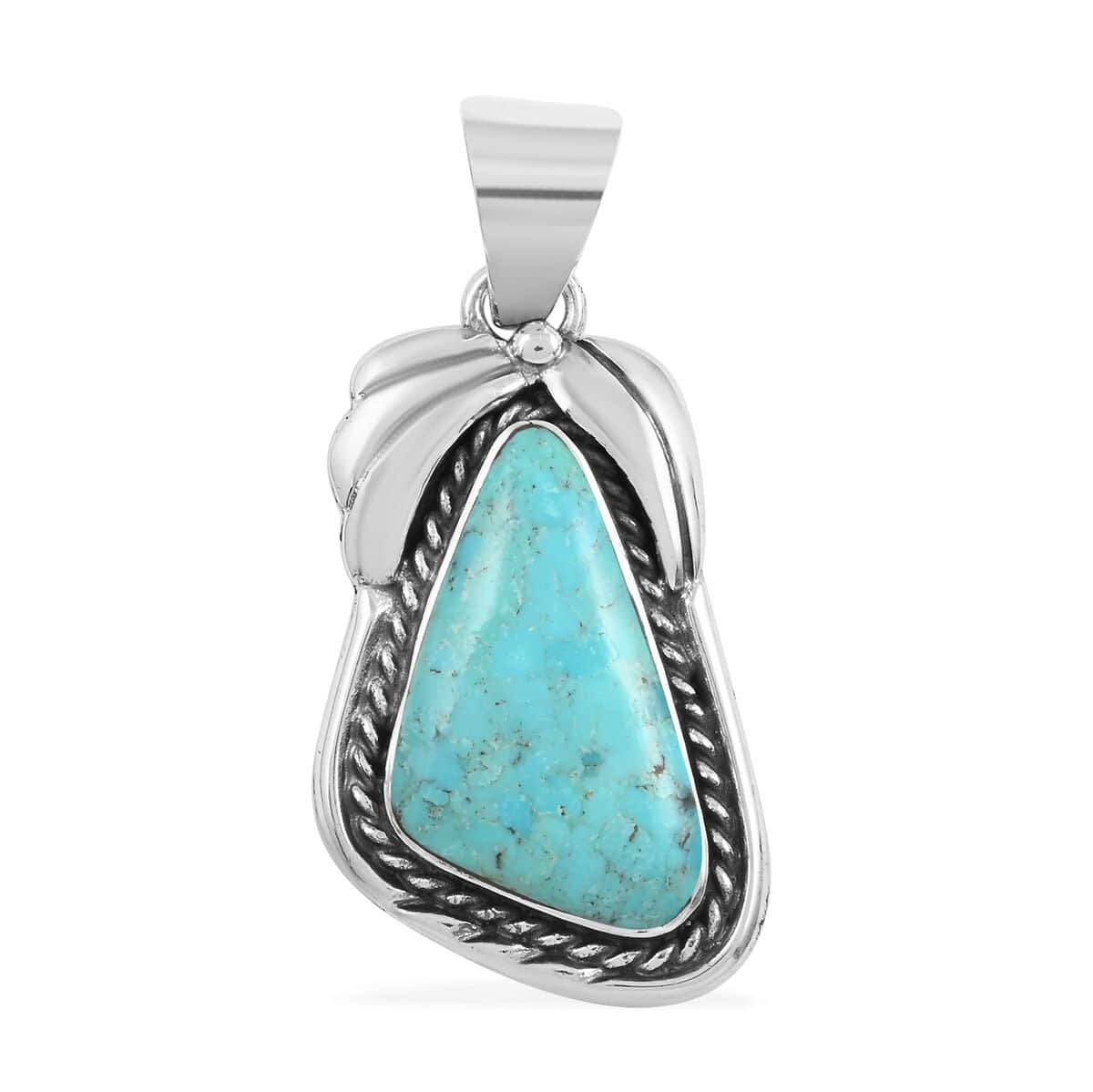 Santa Fe Style Kingman Turquoise Pendant in Sterling Silver 3.75 ctw image number 0