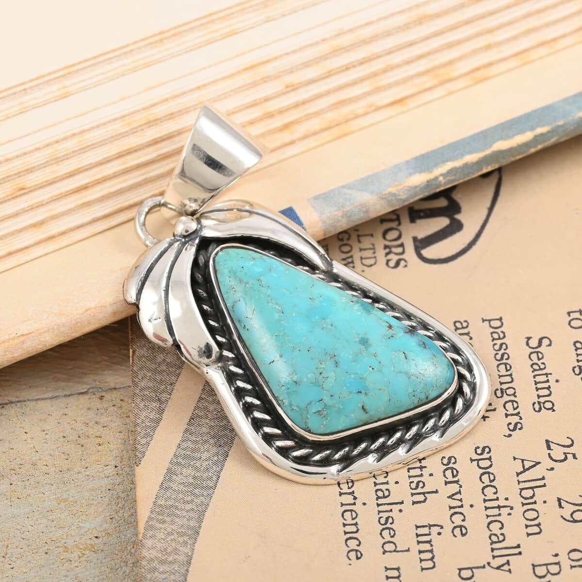 Santa Fe Style Kingman Turquoise Pendant in Sterling Silver 3.75 ctw image number 1