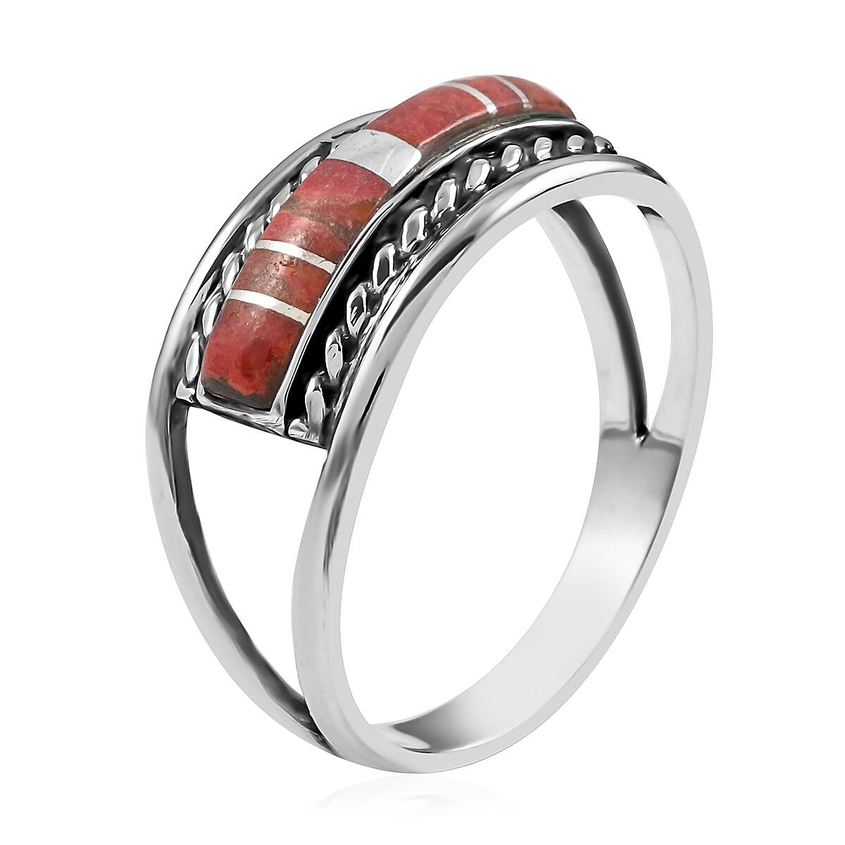 Santa Fe Style Plum Coral Ring in Sterling Silver 2.75 ctw image number 3