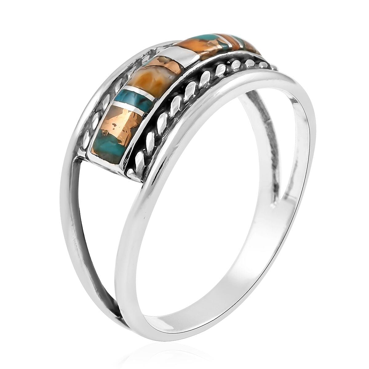 Santa Fe Style Spiny Turquoise Ring in Sterling Silver (Size 9.0) 2.75 ctw image number 3