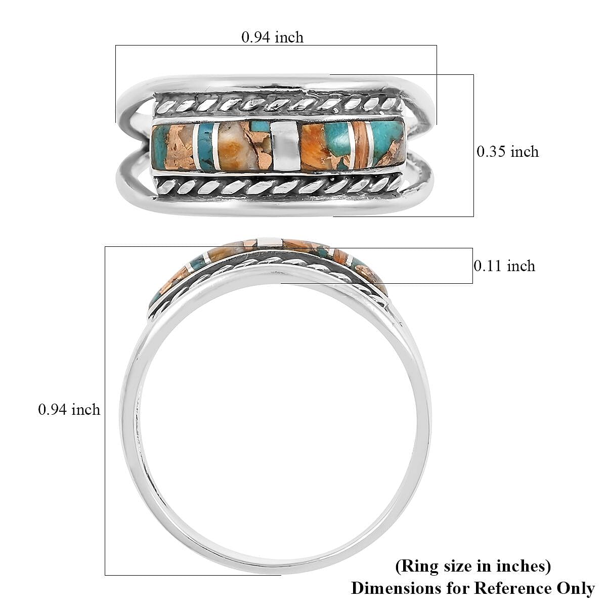 Santa Fe Style Spiny Turquoise Ring in Sterling Silver (Size 9.0) 2.75 ctw image number 4