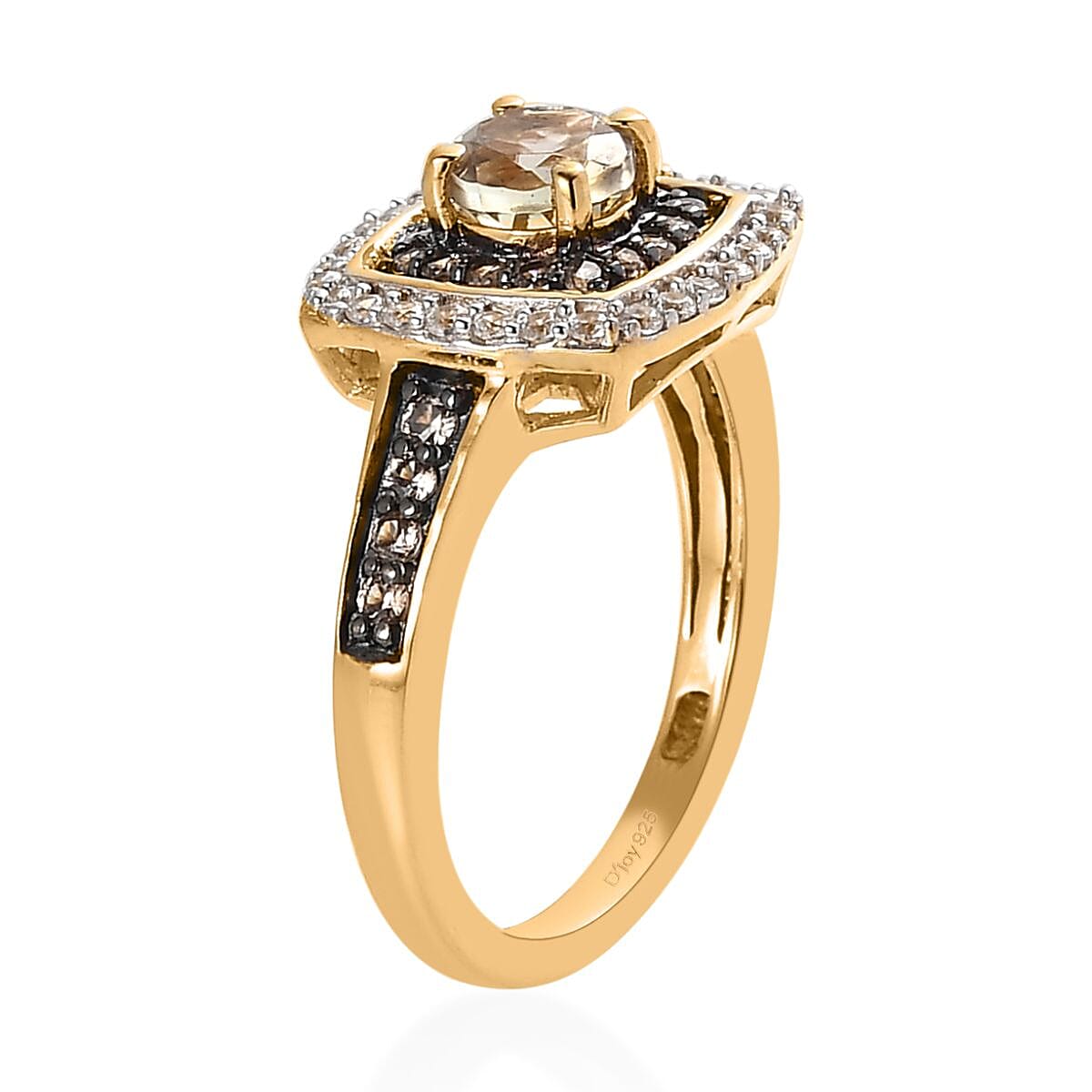 Turkizite and Multi Gemstone Double Halo Ring in Vermeil Yellow Gold Over Sterling Silver (Size 6.0) 1.35 ctw image number 2