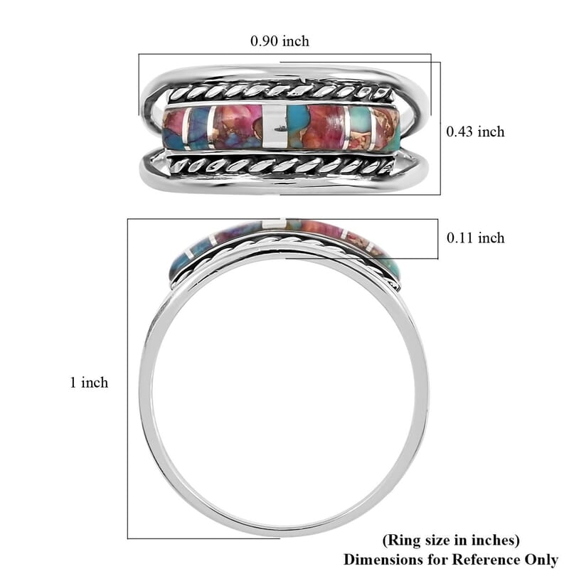 Santa Fe Style Rainbow Turquoise Ring in Sterling Silver (Size 8.0) 2.75 ctw