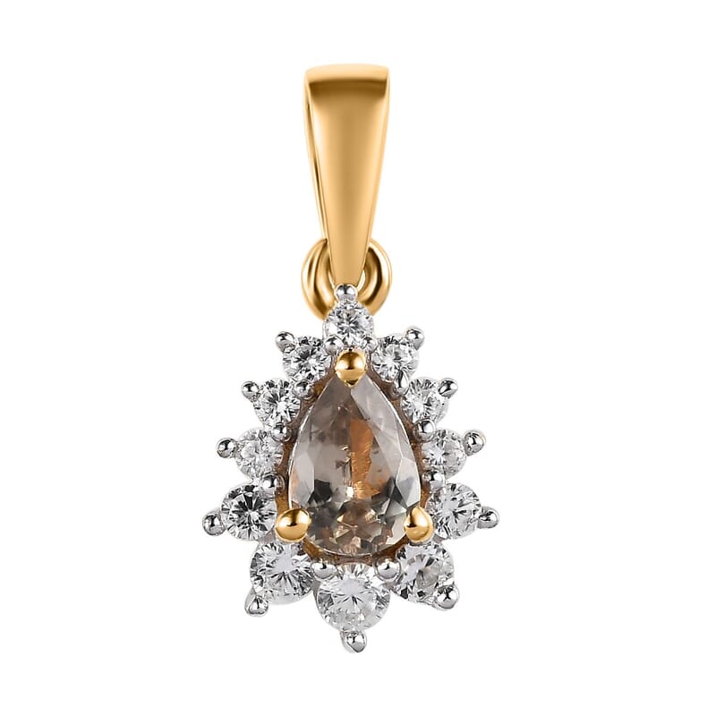 Turkizite and White Zircon Sunburst Pendant in Vermeil Yellow Gold Over Sterling Silver 0.70 ctw
