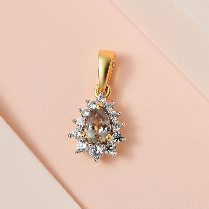 Turkizite and White Zircon Sunburst Pendant in Vermeil Yellow Gold Over Sterling Silver 0.70 ctw