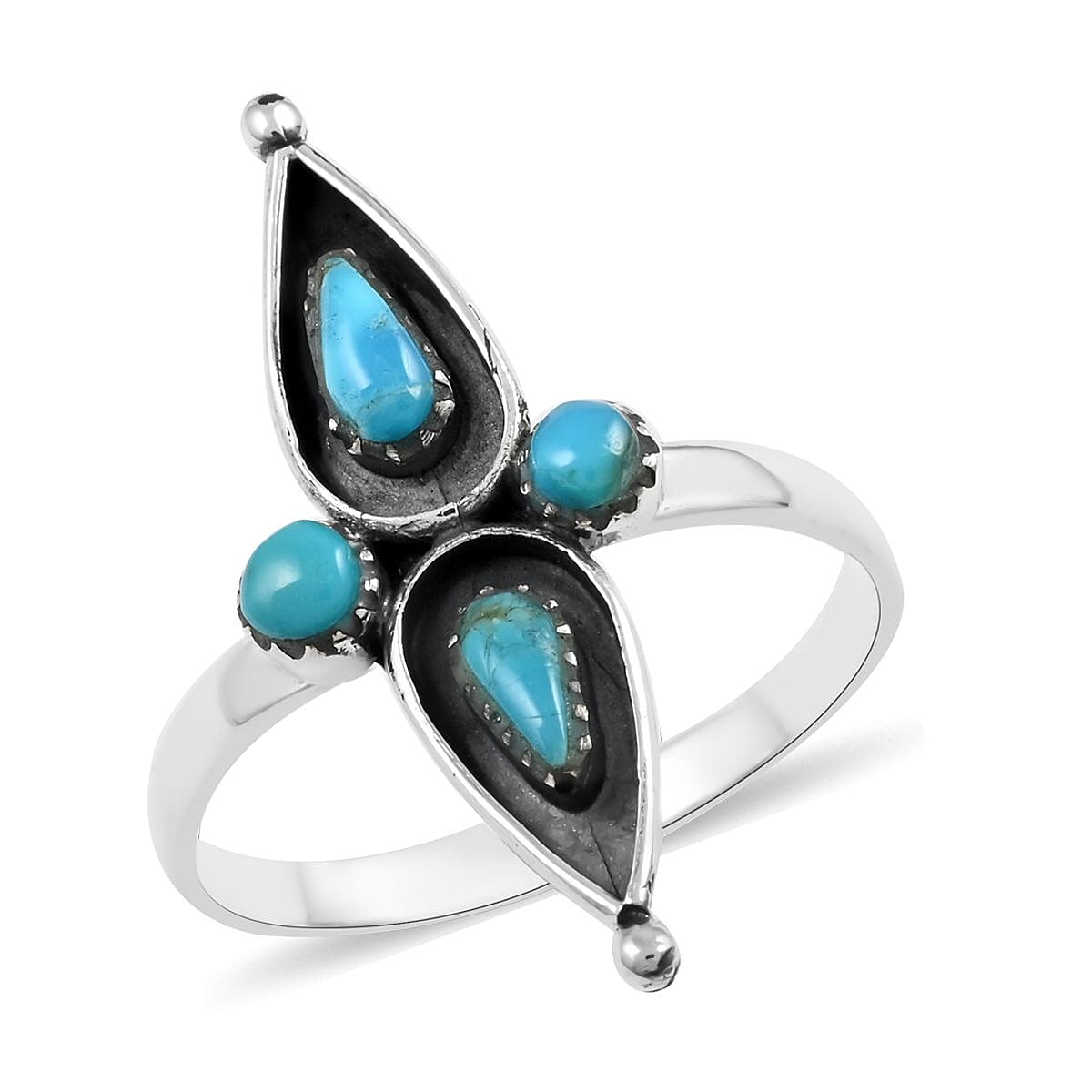 Santa Fe Style Kingman Turquoise Ring in Sterling Silver (Size 10.0) 1.25 ctw