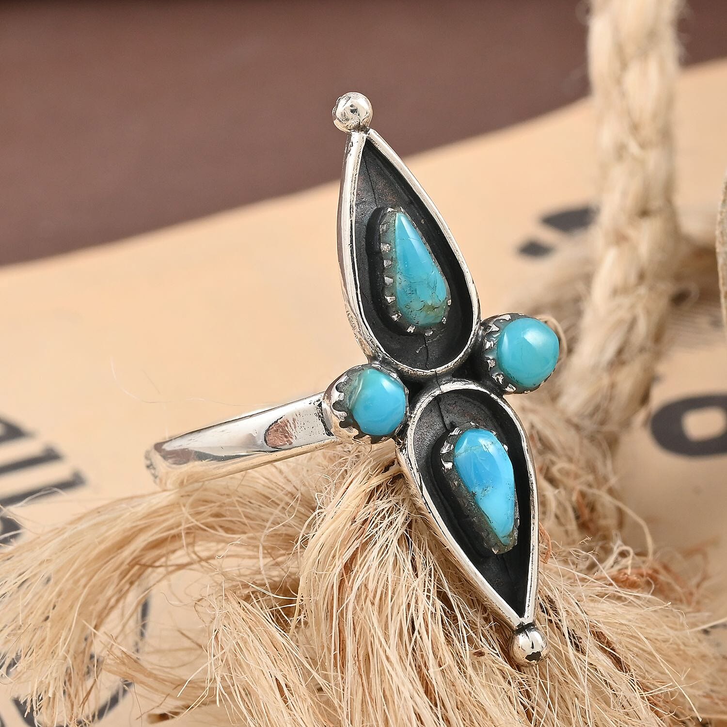 Santa Fe Style Kingman Turquoise Ring in Sterling Silver (Size 10.0) 1.25 ctw