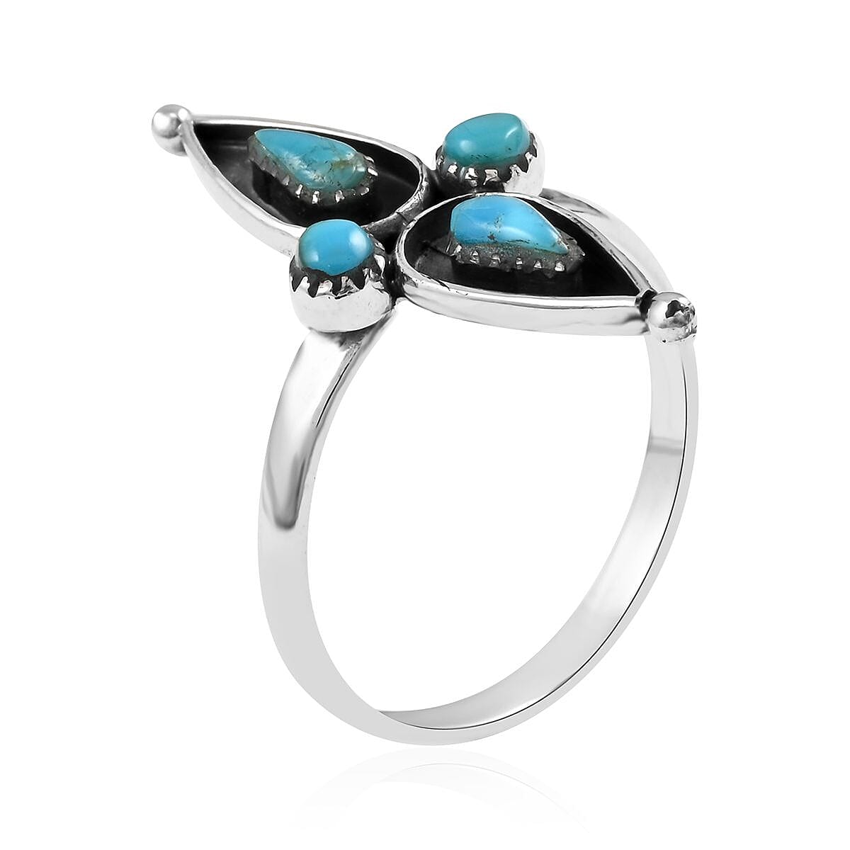 Santa Fe Style Kingman Turquoise Ring in Sterling Silver (Size 10.0) 1.25 ctw