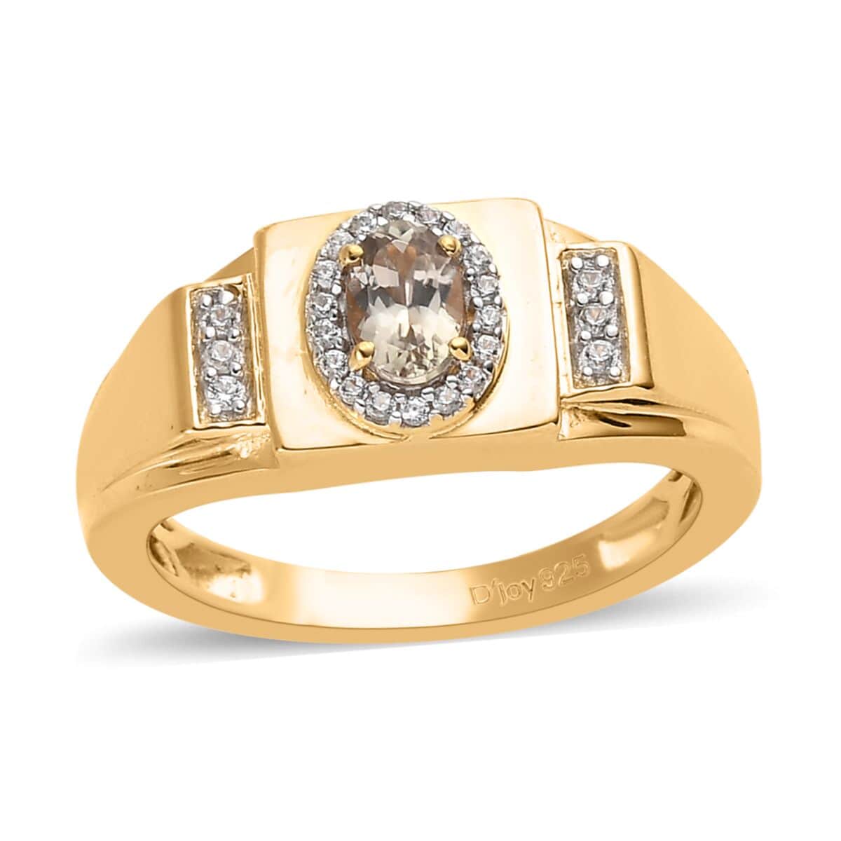 Turkizit and White Zircon Men's Ring in Vermeil Yellow Gold Over Sterling Silver 0.75 ctw image number 0