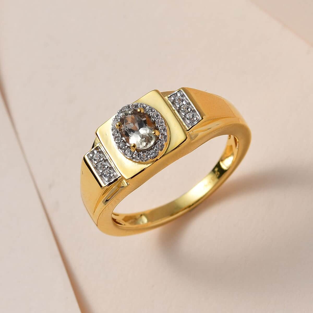 Turkizit and White Zircon Men's Ring in Vermeil Yellow Gold Over Sterling Silver 0.75 ctw image number 1