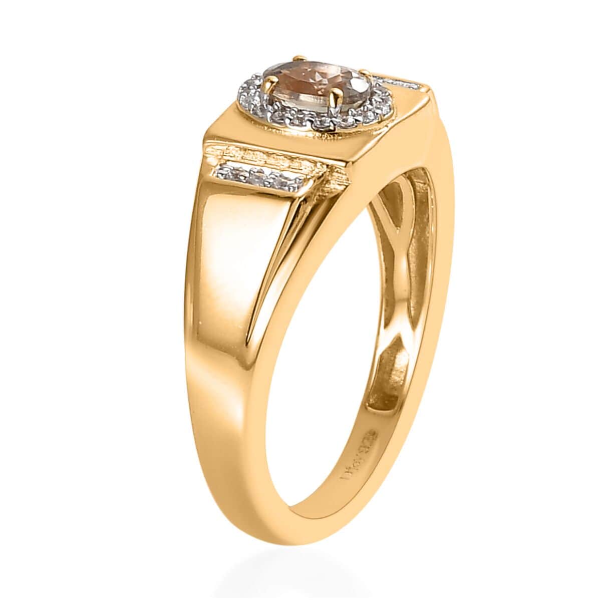 Turkizit and White Zircon Men's Ring in Vermeil Yellow Gold Over Sterling Silver 0.75 ctw image number 3