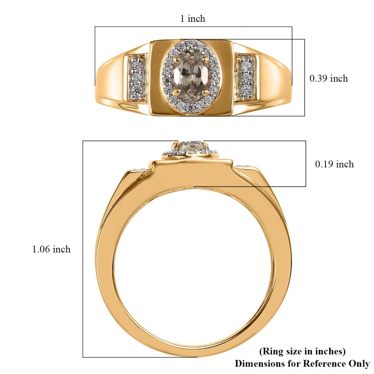 Turkizit and White Zircon Men's Ring in Vermeil Yellow Gold Over Sterling Silver 0.75 ctw image number 5