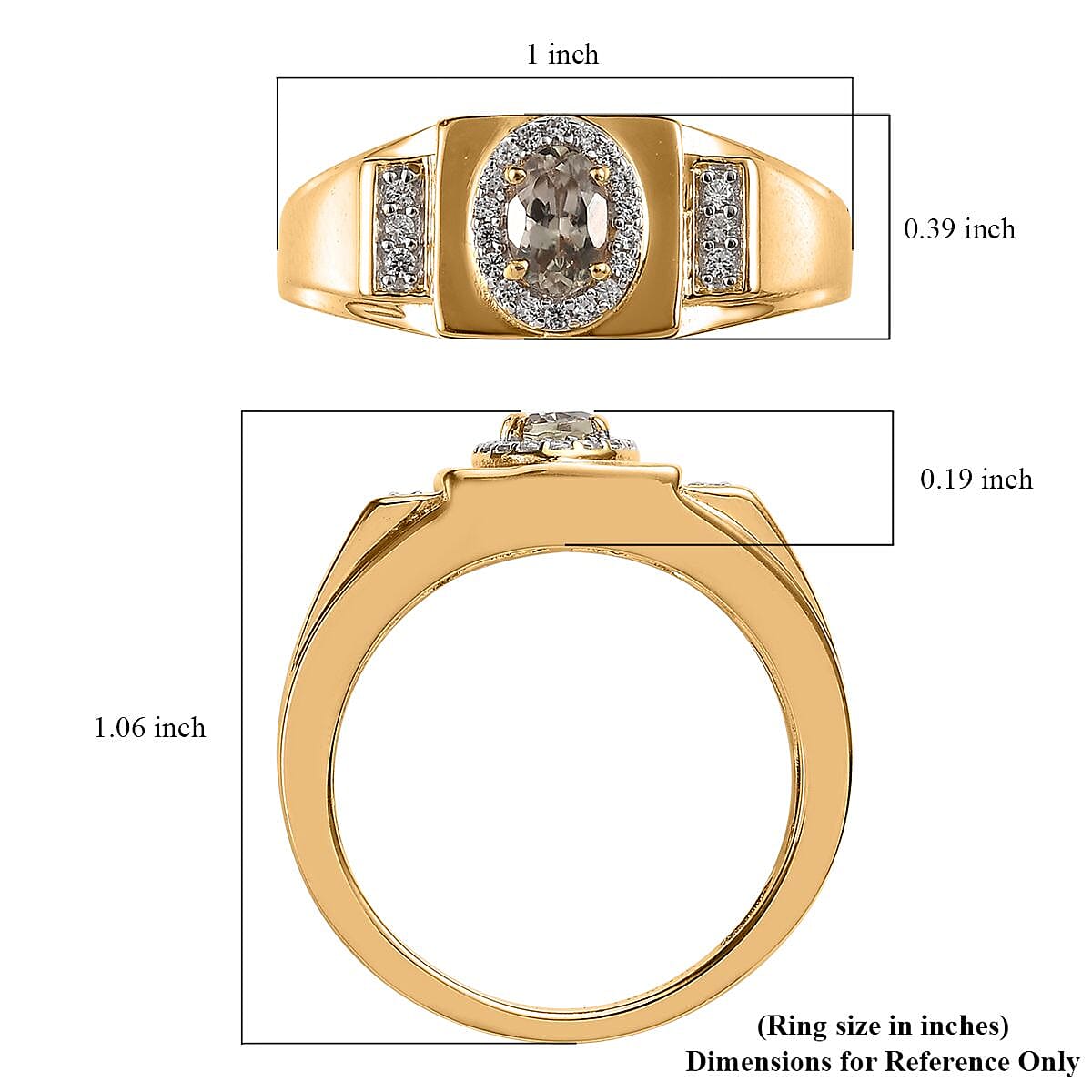 Turkizite and White Zircon Men's Ring in Vermeil Yellow Gold Over Sterling Silver (Size 13.0) 0.75 ctw image number 5