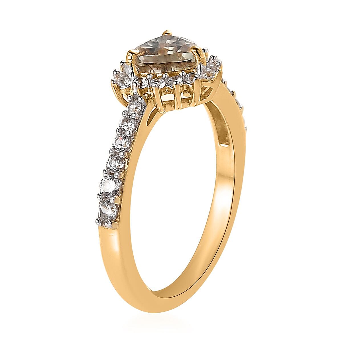 AAA Turkizite and White Zircon Sunburst Ring in Vermeil Yellow Gold Over Sterling Silver (Size 10.0) 0.90 ctw image number 2